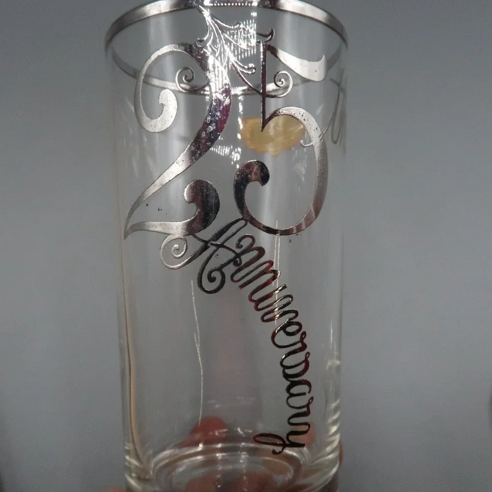 Vintage‎ Sterling Silver Overlay 25th Anniversary Glass & Vase Lot of 2
